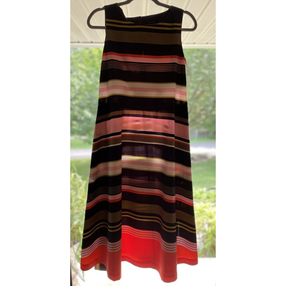 ANN TAYLOR M navy/pink/orange striped sleeveless belted fit and flare Dress